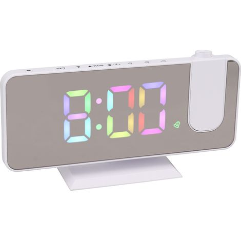 Digitaler Spiegelwecker mit großem RGB-Display, farbiger Farbverlauf-Projektionswecker für Zuhause und Schlafzimmer, Weiß (1/5)