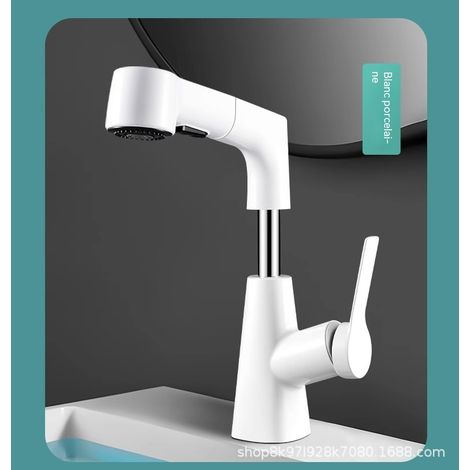 Robinet de Lavabo Extensible 2 Modes, Cuivre Massif, Mitigeur Eau Froide et Chaude, pour Salle de Bain (1/5)