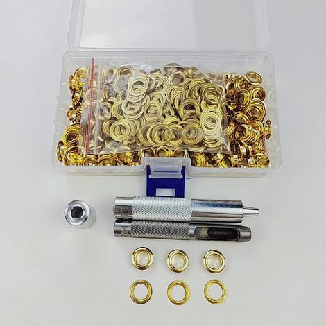 Œillets Kit, 100 Ensembles Œillets 12 mm Œillets, Kit de réparation de bâche, Avec 3pcs Grommet Outils à Oeillet Œillets Kit pour Bâche, Tissu, Rideaux ( Or) (1/5)