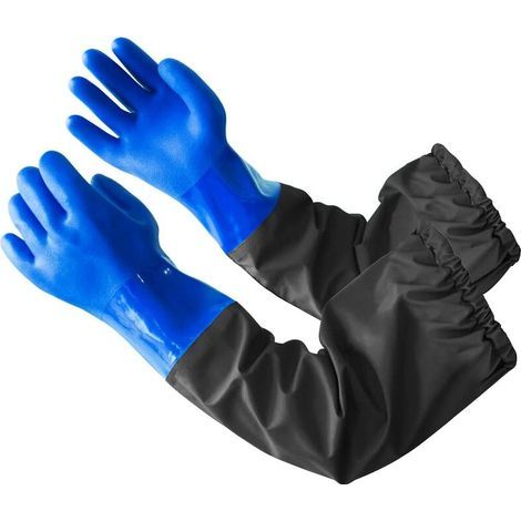Two-piece aquarium protective gloves - Extra long waterproof gloves 70cm - Blue (1/5)