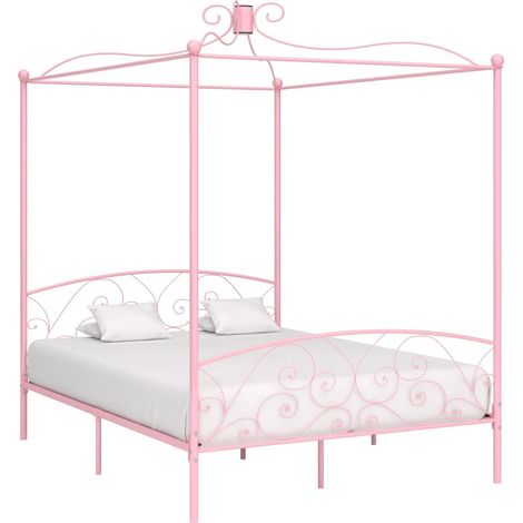 Cadre de lit à baldaquin sans matelas rose métal 180x200 cm (1/5)