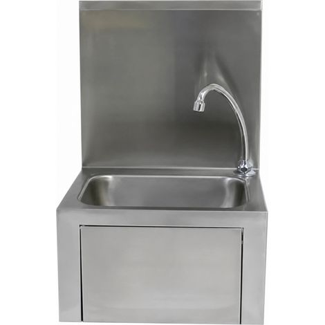 Handwaschbecken aus Edelstahl mit Backsplash komplett mit Druckknopf