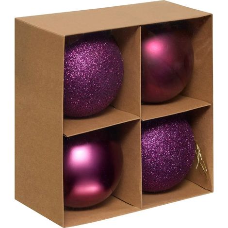 Lot de 4 Boules de Noël "Jokli" 10cm Violet