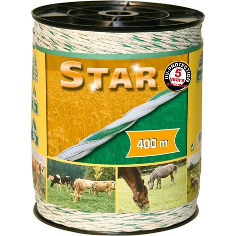 KERBL CORDE POUR CLÔTURE ÉLECTRIQUE POUR ANIMAUX STAR 400M BLANC ET VERT 44528 (1/2)