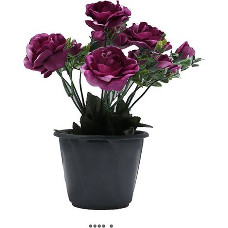 Pot composition fleurs artificielles cimetière roses et fleurettes H 24 cm L 16 cm Mauve violet - couleur: Mauve violet (1/3)