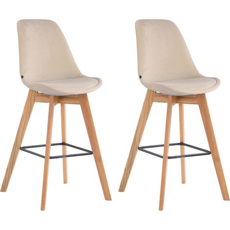 Juego de 2 taburetes de bar de estilo escandinavo con respaldo de terciopelo crema y estructura de madera natural 100006071 (1/3)