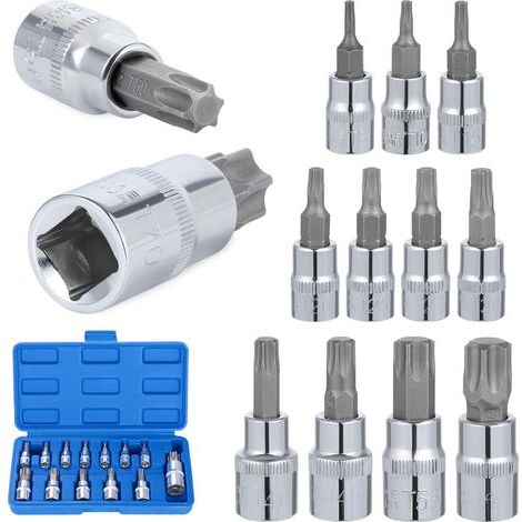 Juego de 13 piezas de llaves de vaso Torx, puntas T8-T70, llaves de vaso Torx hembra, juego de llaves de vaso Torx, acero cromo vanadio, accionamiento de 1/4", 3/8" y 1/2". (1/5)