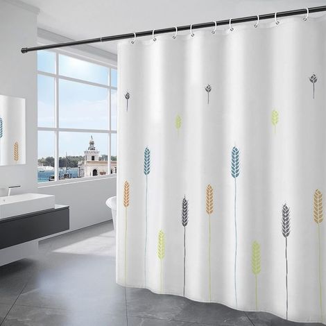 Shower Curtain 200x200CM Waterproof Polyester Fabric Machine Washable Bathroom Curtain with 12 Hooks White (1/4)