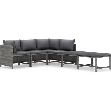 Salon de jardin 6 pcs Contemporain, Ensemble repas de jardin, avec coussins Résine tressée Gris OIB9769E (1/5)