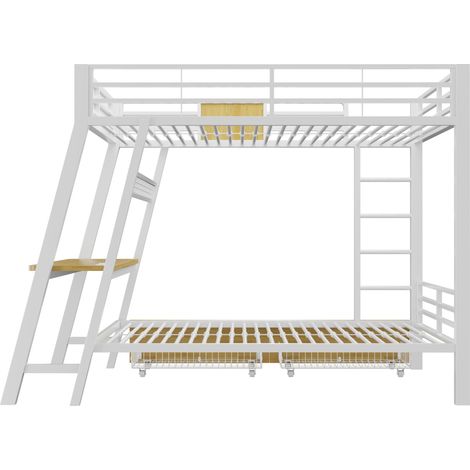 Lit mezzanine métallique 90x200 cm avec bureau gaming intégré, prises USB Type-C, LED, blanc (1/5)