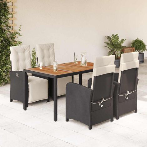 Ensemble repas jardin 5 pièces avec coussins, 4 chaises inclinables en résine tressée noir - PANGIVO (1/5)
