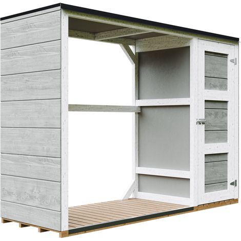 Caseta de exteriores para leña - 75 x 217 x H159 cm - Caseta moderna para leña con almacenamiento lateral para herramientas 1,09 m² + 0.53 m² - Caseta para herramientas y troncos - TIMBELA M981 - TUND (1/5)