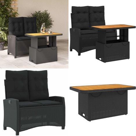 Ensemble à manger de jardin coussins 2pcs noir résine tressée - Banc de jardin - Table de jardin (1/5)