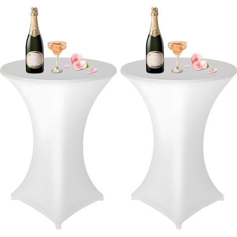 Lot de 2 nappes blanches sur pied rondes, Ø 80-85 cm, extensibles et élastiques, avec fourreau, idéales pour bars, tables rondes, mariages, anniversaires, banquets - 80 x 110 cm (1/5)