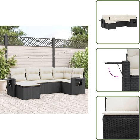 Salon de jardin 6 pcs avec coussins noir résine tressée - Ensemble Salon De Jardin - Meuble Extérieur - Résine Tressée - Rotin Synthétique - Mobilier De Jardin (1/5)