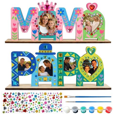 DIY Bilderrahmen Set für Eltern: Papa Mama Holzbuchstaben Bastelset mit Farben & Stickern (1/4)