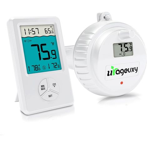 Thermomètre de piscine flottant sans fil, thermomètre intérieur extérieur pour piscine, spa, bains à remous et étangs, blanc (1/5)