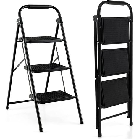 Costway – Escabeau pliant 3 marches – Cadre métallique robuste – Pédales antidérapantes 30 x 20 cm – Capacité 150 kg – Dimensions 64 x 39 x 90 cm (1/5)