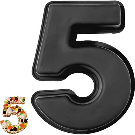 Moule à Gâteau Number 5, Moules Chiffre Cake, Grands 3D en Silicone, Forme Spécifique de Convient pour Anniversaires, Fêtes (Noir) Noir 5