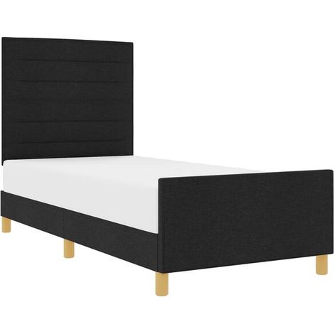 Cadre de lit en tissu noir avec tête de lit, 90 x 200 cm (1/5)