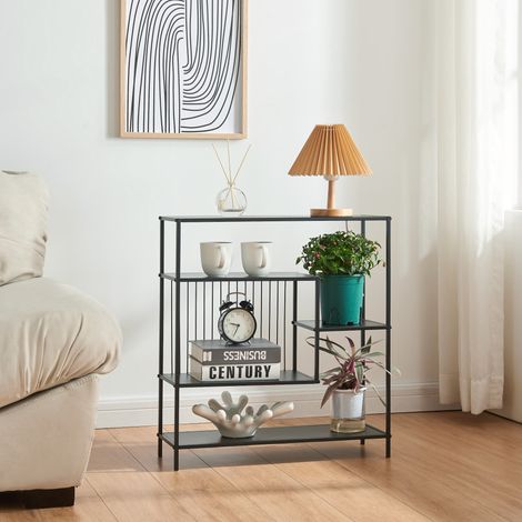 [En.Casa] – Table console en métal noir 66 x 60 x 20 cm – Compartiment ouvert et 2 étagères – Design intemporel pour couloir ou salon (1/5)