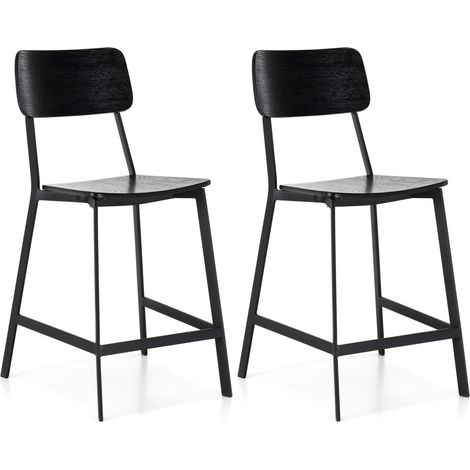 Set 2 Sgabelli 51x51,5xH97 cm in Legno e Metallo Woody Nero (1/5)