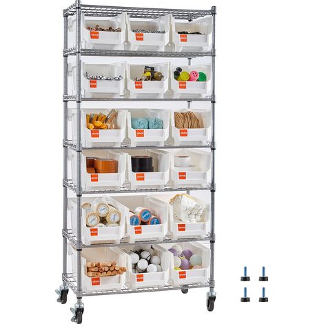 Étagère de Rangement Mobile 7 Niveaux Rayonnage sur Roulettes 18 Bacs pour Garage, Entrepôt, Bureau, Restaurant, Salle de Classe, Cuisine, en Fil d'Acier, avec Roulettes Pivotantes et 2 Freins (1/5)