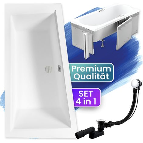 Badewanne Eckbadewanne 180x125 Links mit Styroporverkleidung, Ablauf & Füße GRATIS - Komplettset 4in1 Original Acryl Wanne Siphon - BADLAND INTIMA