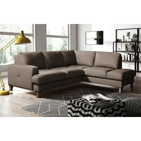 Canapé d'angle convertible en cuir italien de luxe 4/5 places avec coffre, FARELI, taupe, angle droit (1/5)