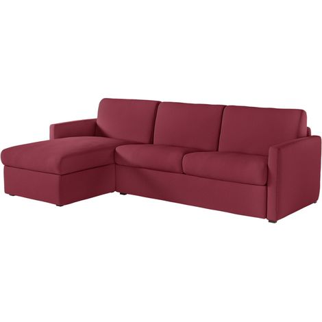 Canapé d'angle convertible express 4 places AGATHE 140x190cm en tissu bordeaux - Matelas 13cm (1/5)