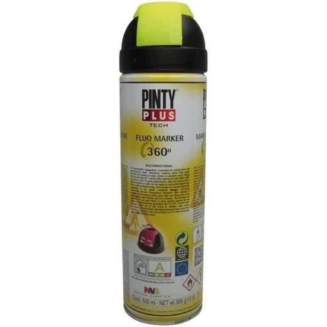 Peinture bombe chantier - PINTY - Jaune T146 - Valve multidirectionnelle - 500 mL
