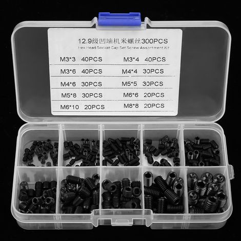 Kit de 300 vis sans tête à six pans creux M3/M4/M5/M6/M8 avec boîte