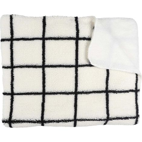 Plaid Sherpa 130x160cm Blanc à Carreaux Noirs (1/3)