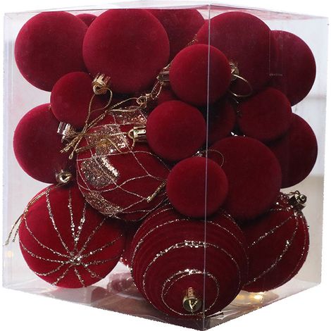 Juego de adornos navideños de terciopelo, adornos para árbol de Navidad cubiertos de nieve, adornos navideños pintados, decoraciones, adornos para ventanas (1/2)