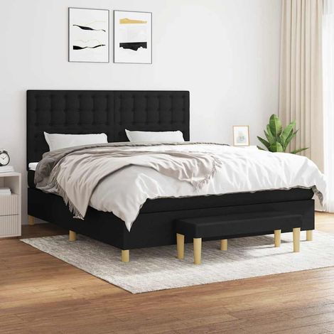 Cama box spring con colchón tela negro 180x200 cm (1/5)