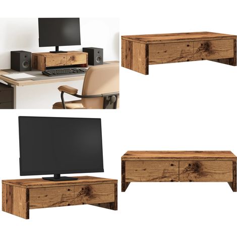 vidaXL Monitorständer mit Schubladen Altholz-Optik 50x27x15 cm (1/5)
