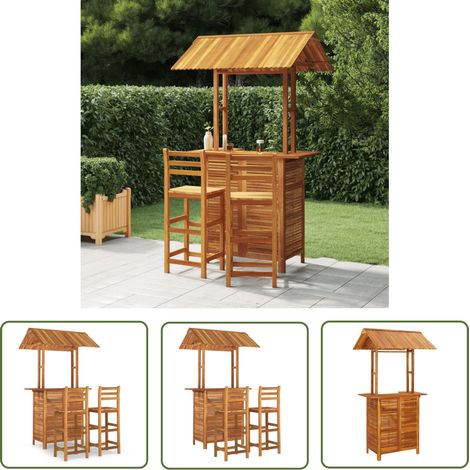 The Living Store Ensemble de bar de jardin 3 pcs Bois d'acacia solide - Meubles De Jardin - Salon De Jardin - Set De Bar Extérieur - Table Bistro - Chaise De Jardin (1/5)