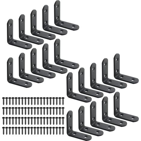 Équerre de Fixation Support d'Angle Équerre de Réparation Connecteur pour Bois avec Vis, Finition Noire Mate en Acier Inoxydable, 50mm x 50mm, 20 Pcs, EJ50X50B-20P-FR (1/5)