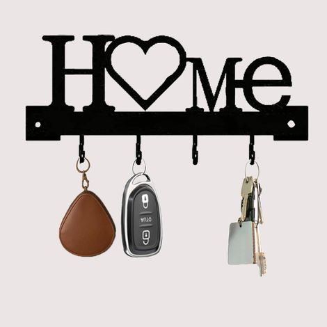 Portallaves de metal para montar en la pared, 4 ganchos, colgador de llaves negro, llavero creativo, gancho de metal decorativo para pasillo, adecuado para cocina, entrada, pasillo, dormitorio, decora (1/5)