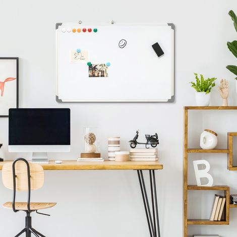 Tableau blanc magnétique en aluminium 90 x 60 cm avec 4 marqueurs, effaceur et 10 aimants OKWISH (1/5)
