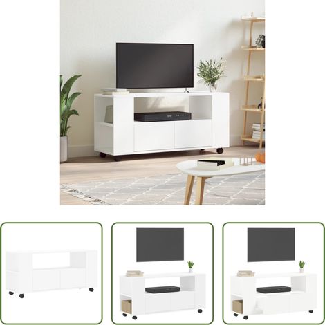 Meuble tv bois - Meuble TV blanc 102x34,5x43 cm bois d'ingénierie (1/5)