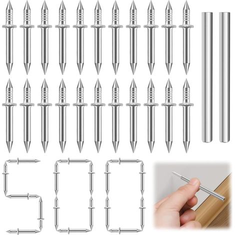 500 Pièces Clou Double Pointe pour Plinthe Clous Sans Couture à Double Tête avec 5× Outil de Manchon Clou Invisible Utilisé pour Installer Plinthes Meubles(Argent) (1/5)