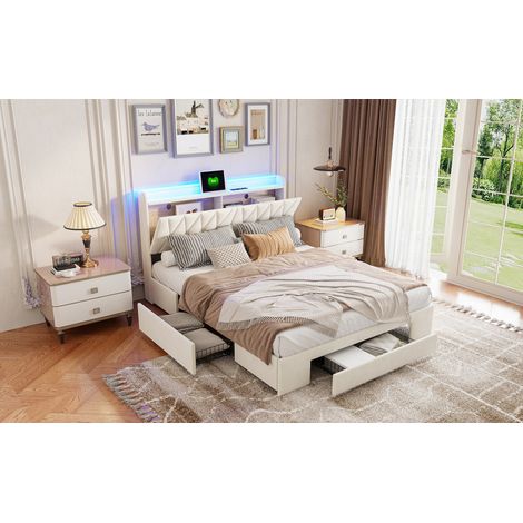 Lit capitonné 160x200 cm avec rangement intégré, ports USB, velours (1/5)