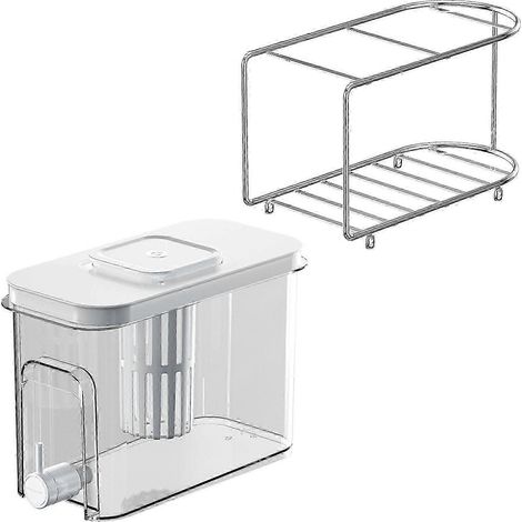 Distributeur de boissons froides 4 L avec robinet, bouilloire pour réfrigérateur domestique avec filtre, distributeur d'eau claire, blanc avec support (1/5)