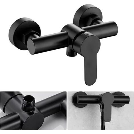 Duscharmatur – Dreiwegeventil – Mischbatterie für Warm- und Kaltwasser – 18 cm – Wandmontage – Metall – Schwarz (1/5)
