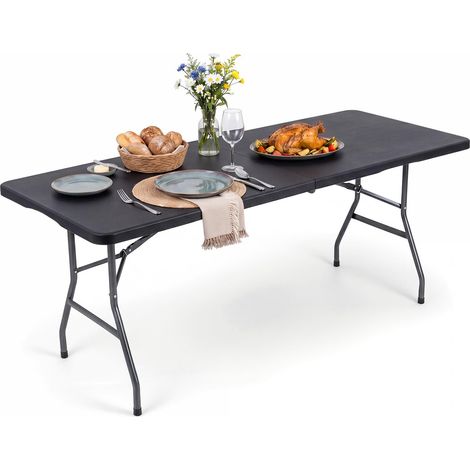 COSTWAY Tavolo da Campeggio Pieghevole, in HDPE (Nero, 180 cm) (1/5)