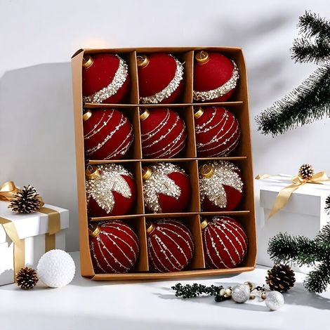 Christmas decorations, Christmas tree decorations, Christmas baubles, suitable for parties and holidays, red