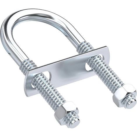 2 Stück M6x20x50mm U-Bügel, Klemmbolzen mit Muttern und Distanzstücken zur Befestigung von Rohrhalterungen (1/4)