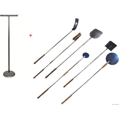 KIT SUPPORTO REGGI PALA PIZZA FORNO A LEGNA 6 POSTI PORTAPALE H150 + PALE 6 PZ