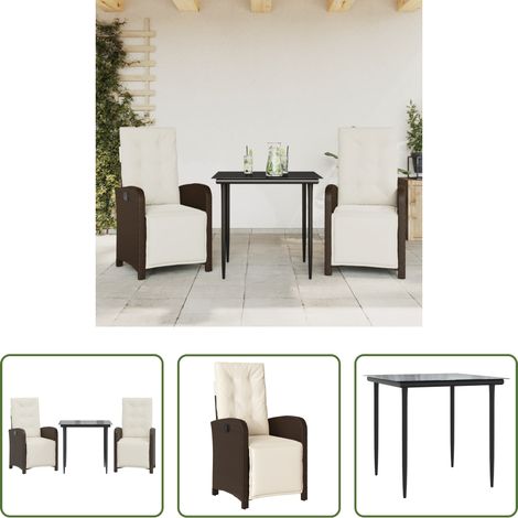 Gartenmöbel -  3-tlg. Bistro-Set mit Kissen Braun Poly Rattan (1/5)